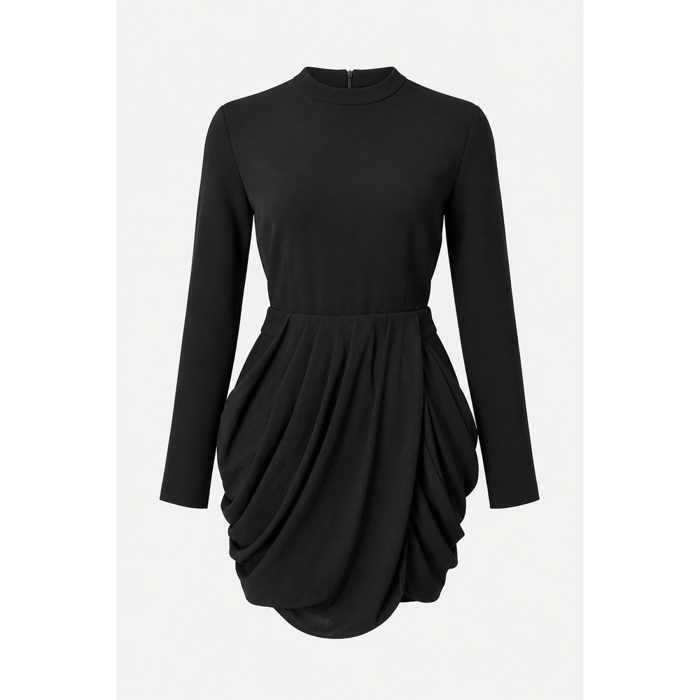 A.L.C. Tolan Drape Skirt Mini Dress Women 4 Black Long Sleeve Cocktail $598